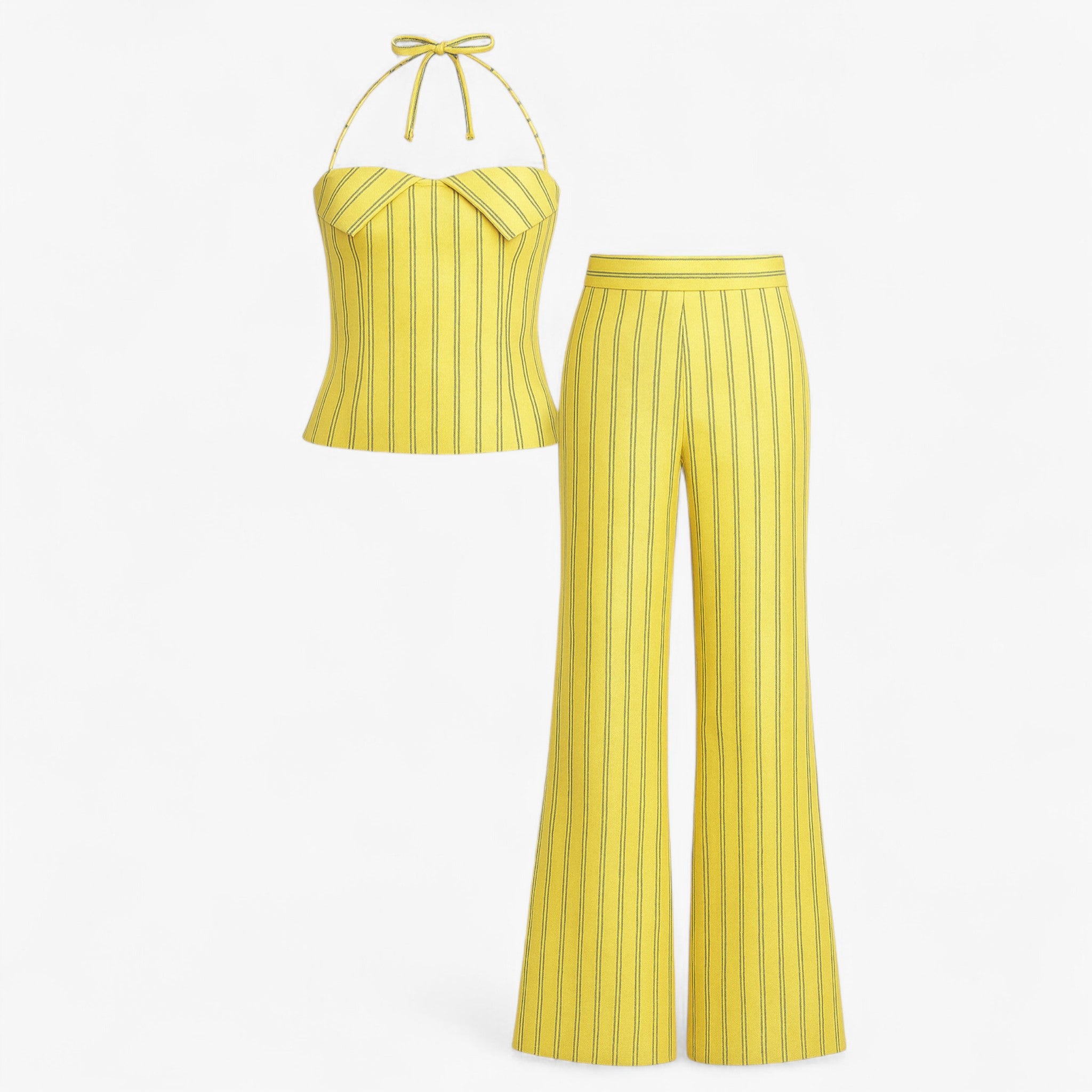 Women Set : Broek Dames Wit - Lichtgewicht Zomer Set met Top in Geel van Pantino