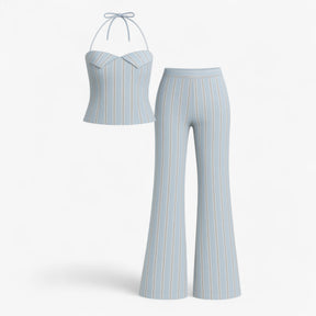 Women Set : Broek Dames Wit - Lichtgewicht Zomer Set met Top in Blauw van Pantino