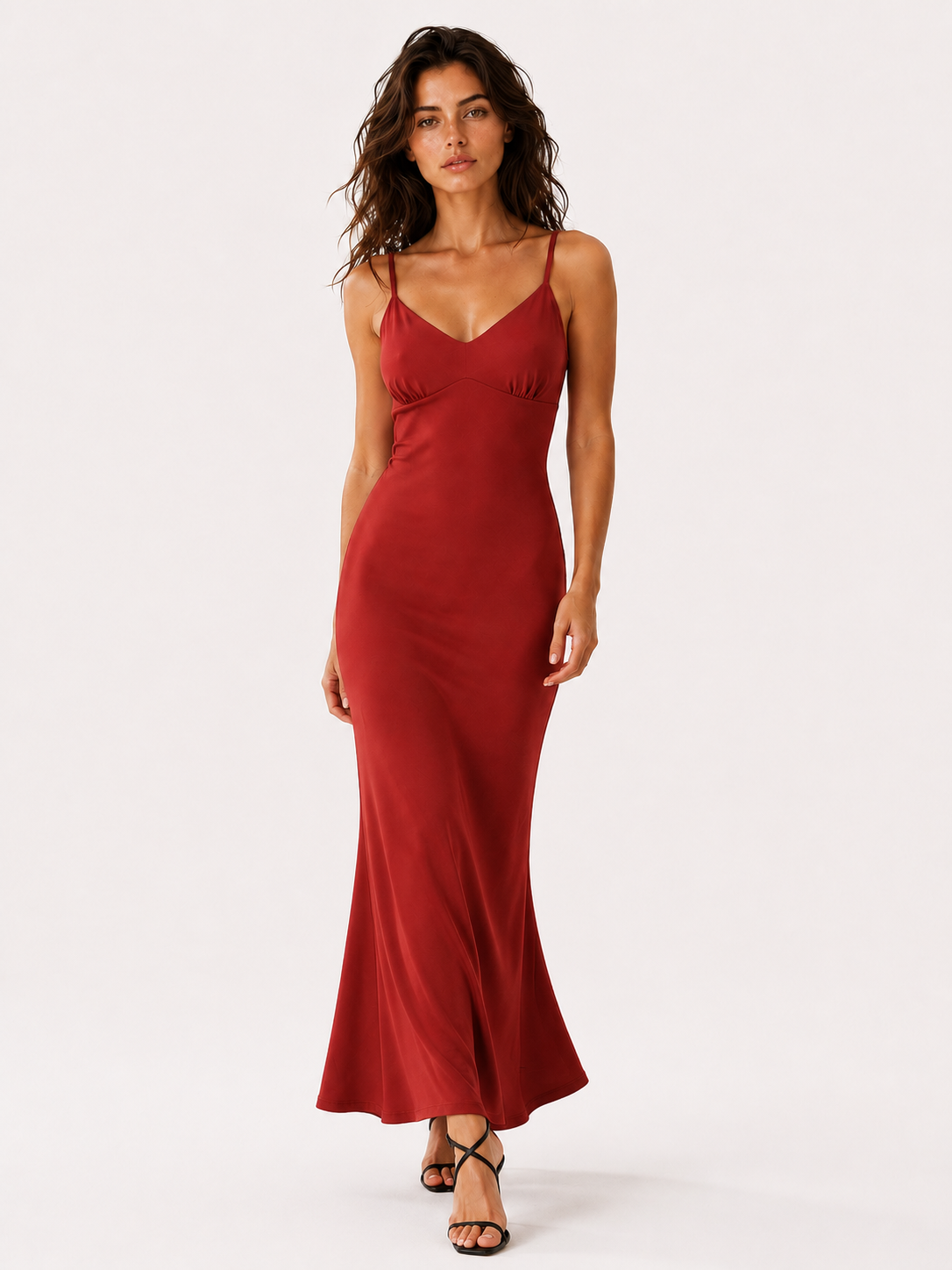 Robes : Dames Maxi Jurk van Polyester met Spaghettibandjes in Marron van Pantino
