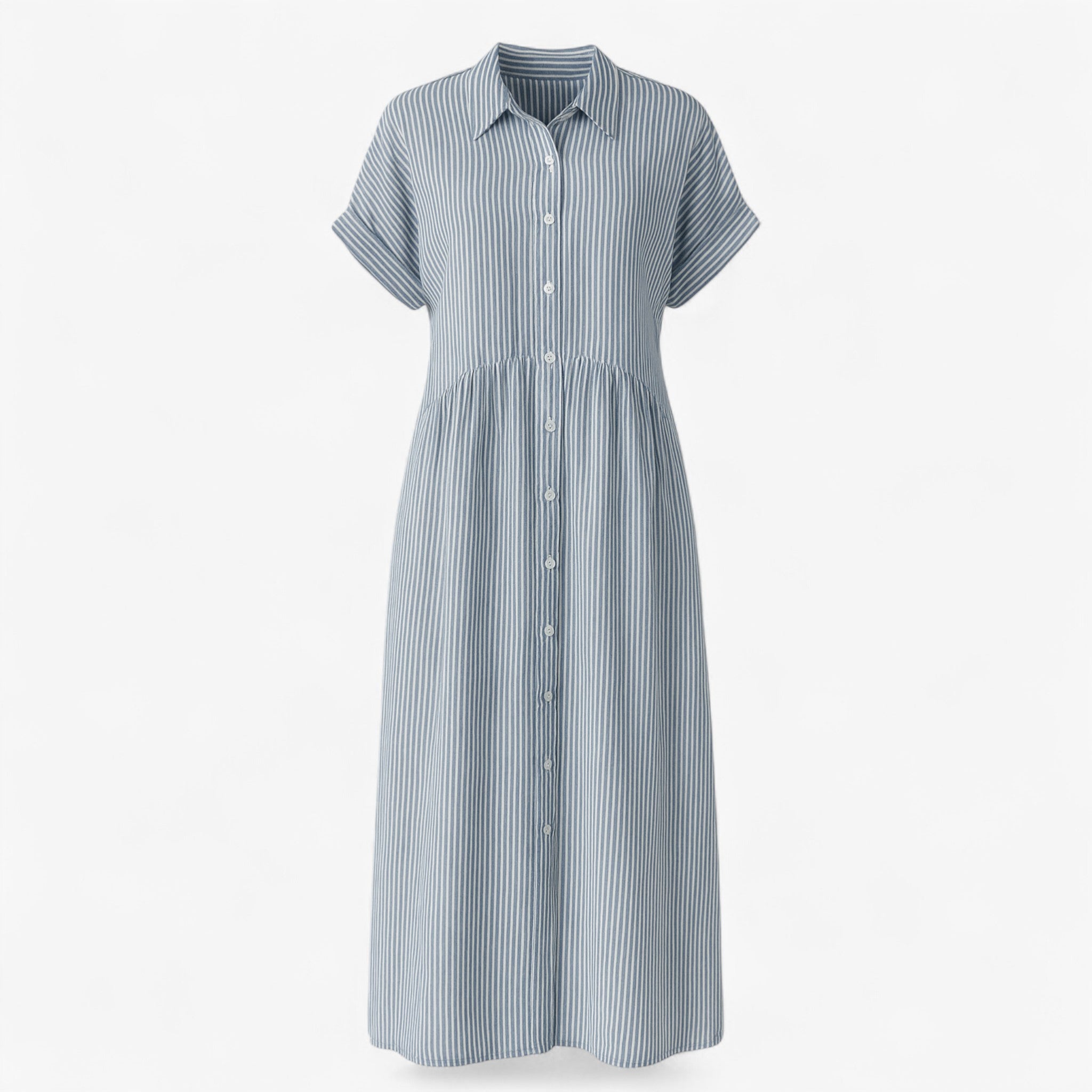 Women's Dress : Midi Jurk Dames Blauw - Met Strepen en Zakken in Blauw van Pantino