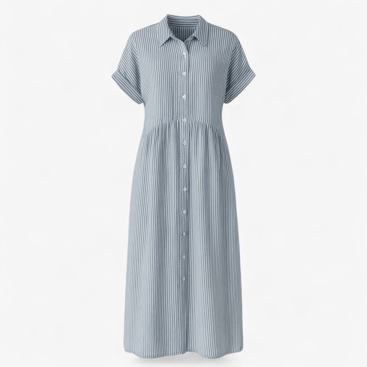 Women's Dress : Midi Jurk Dames Blauw - Met Strepen en Zakken in Blauw van Pantino