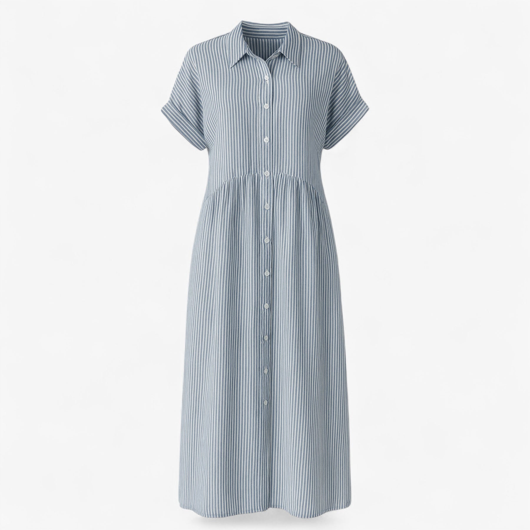 Women's Dress : Midi Jurk Dames Blauw - Met Strepen en Zakken in Blauw van Pantino