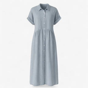 Women's Dress : Midi Jurk Dames Blauw - Met Strepen en Zakken in Blauw van Pantino