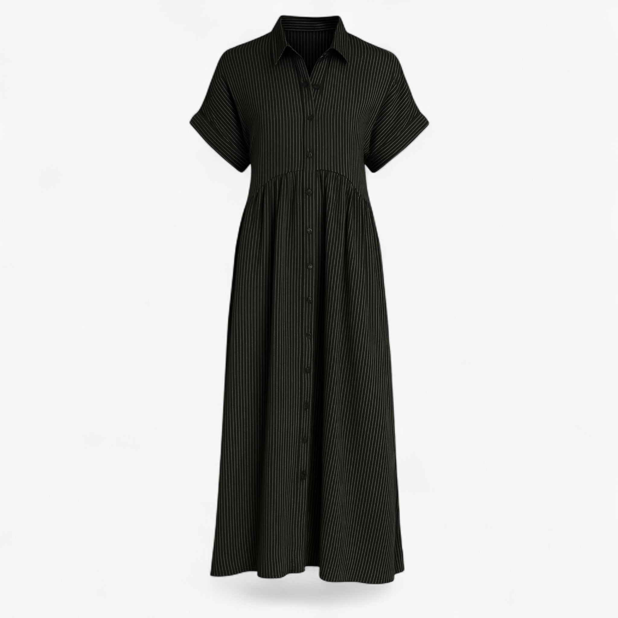 Women's Dress : Midi Jurk Dames Blauw - Met Strepen en Zakken in Zwart van Pantino