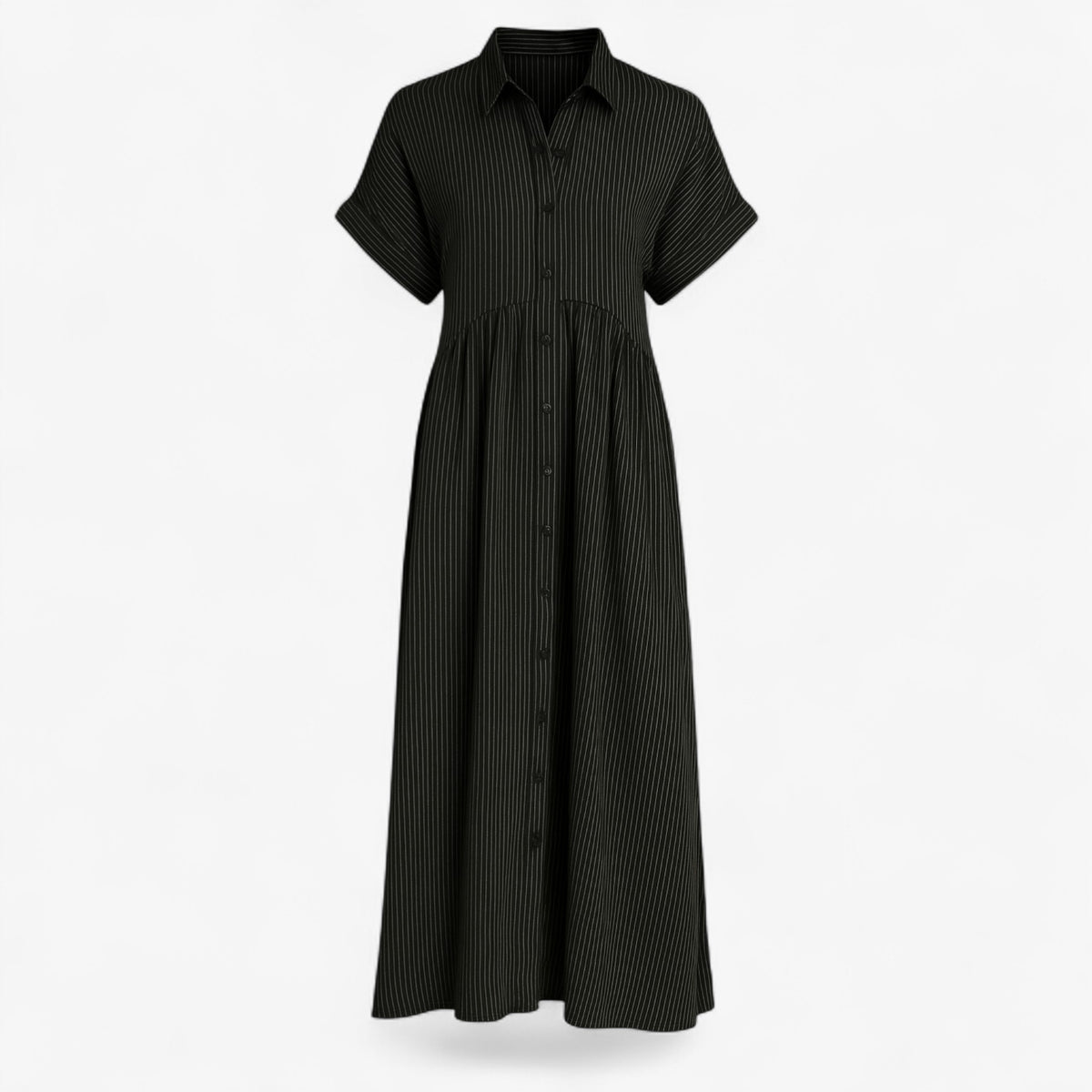 Women's Dress : Midi Jurk Dames Blauw - Met Strepen en Zakken in Zwart van Pantino