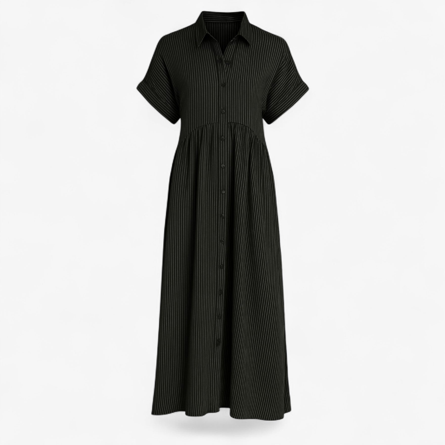 Women's Dress : Midi Jurk Dames Blauw - Met Strepen en Zakken in Zwart van Pantino