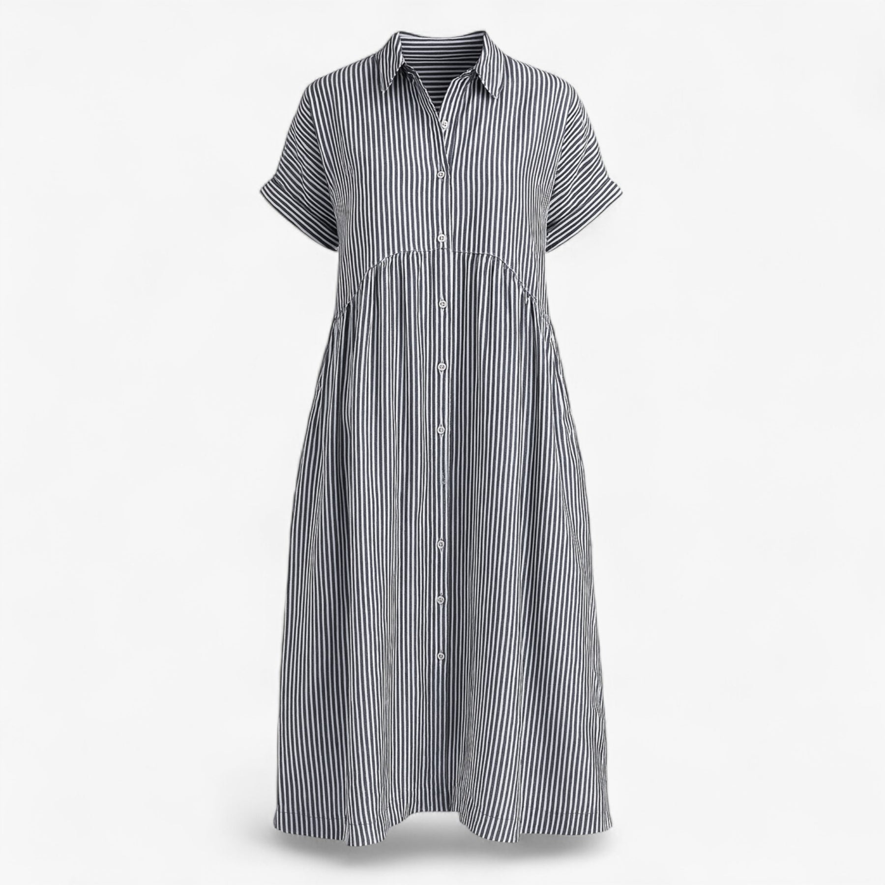 Women's Dress : Midi Jurk Dames Blauw - Met Strepen en Zakken in Grijs van Pantino