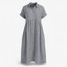 Women's Dress : Midi Jurk Dames Blauw - Met Strepen en Zakken in Grijs van Pantino