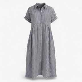 Women's Dress : Midi Jurk Dames Blauw - Met Strepen en Zakken in Grijs van Pantino
