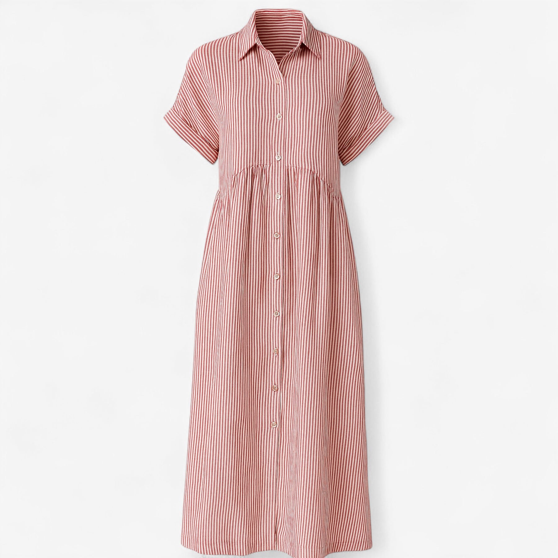 Women's Dress : Midi Jurk Dames Blauw - Met Strepen en Zakken in Rood van Pantino