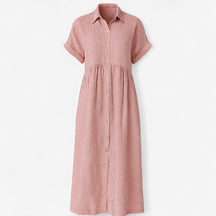 Women's Dress : Midi Jurk Dames Blauw - Met Strepen en Zakken in Rood van Pantino