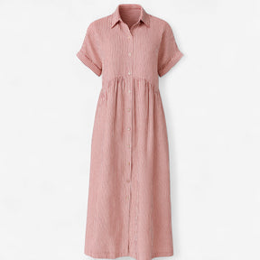 Women's Dress : Midi Jurk Dames Blauw - Met Strepen en Zakken in Rood van Pantino