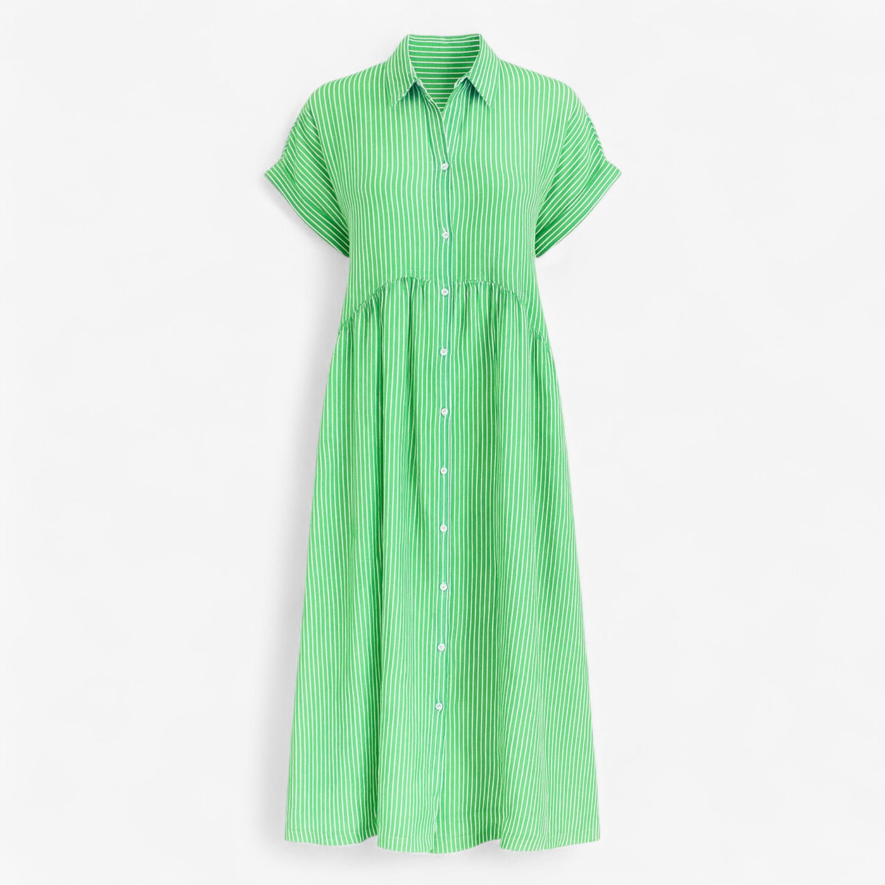Women's Dress : Midi Jurk Dames Blauw - Met Strepen en Zakken in Groen van Pantino