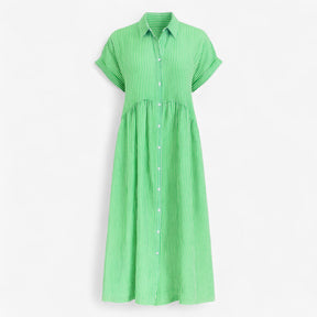 Women's Dress : Midi Jurk Dames Blauw - Met Strepen en Zakken in Groen van Pantino