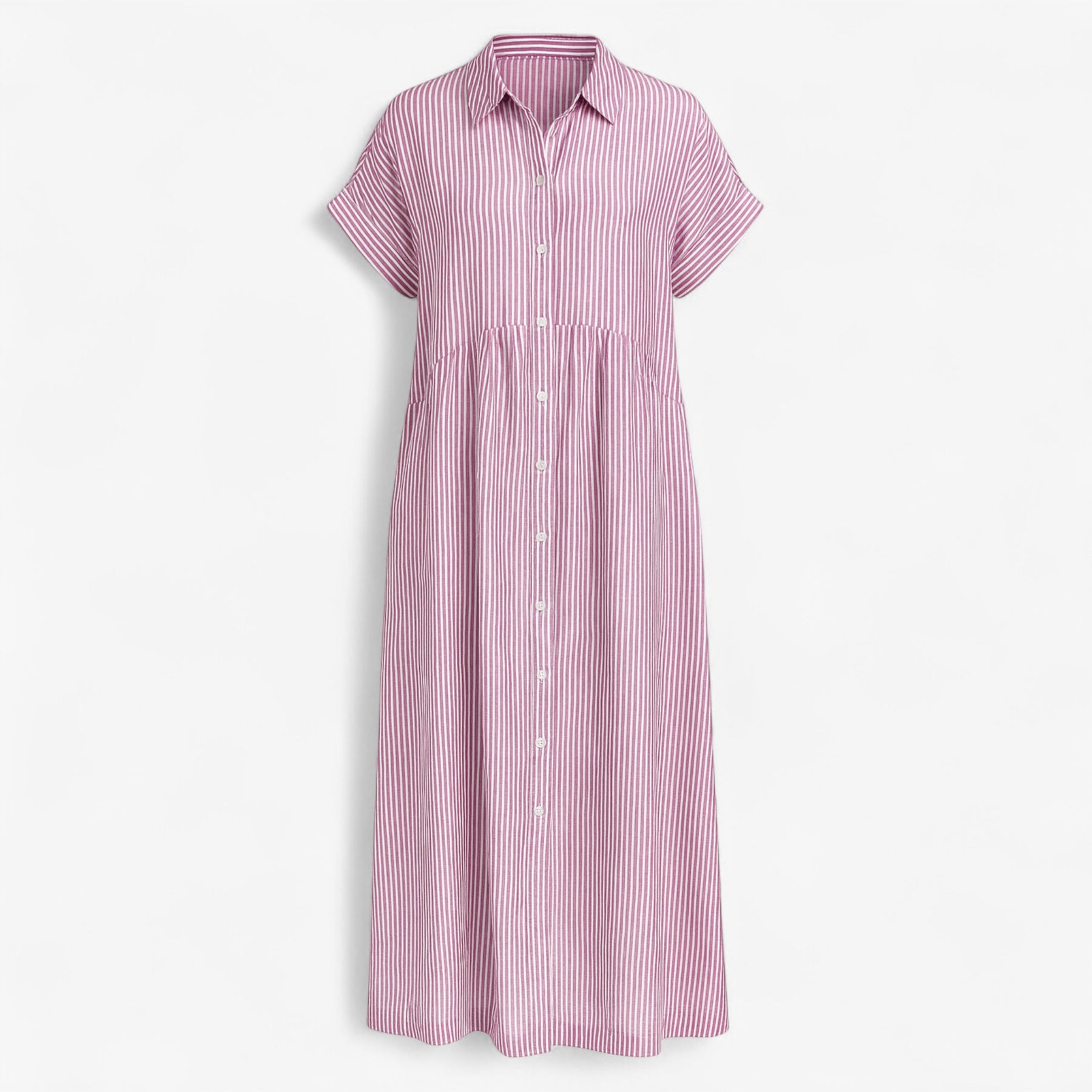 Women's Dress : Midi Jurk Dames Blauw - Met Strepen en Zakken in Roze van Pantino