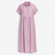 Women's Dress : Midi Jurk Dames Blauw - Met Strepen en Zakken in Roze van Pantino