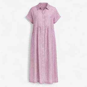 Women's Dress : Midi Jurk Dames Blauw - Met Strepen en Zakken in Roze van Pantino