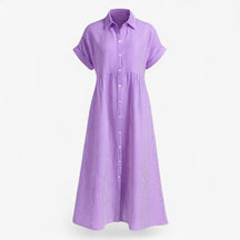 Women's Dress : Midi Jurk Dames Blauw - Met Strepen en Zakken in Paars van Pantino