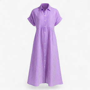Women's Dress : Midi Jurk Dames Blauw - Met Strepen en Zakken in Paars van Pantino