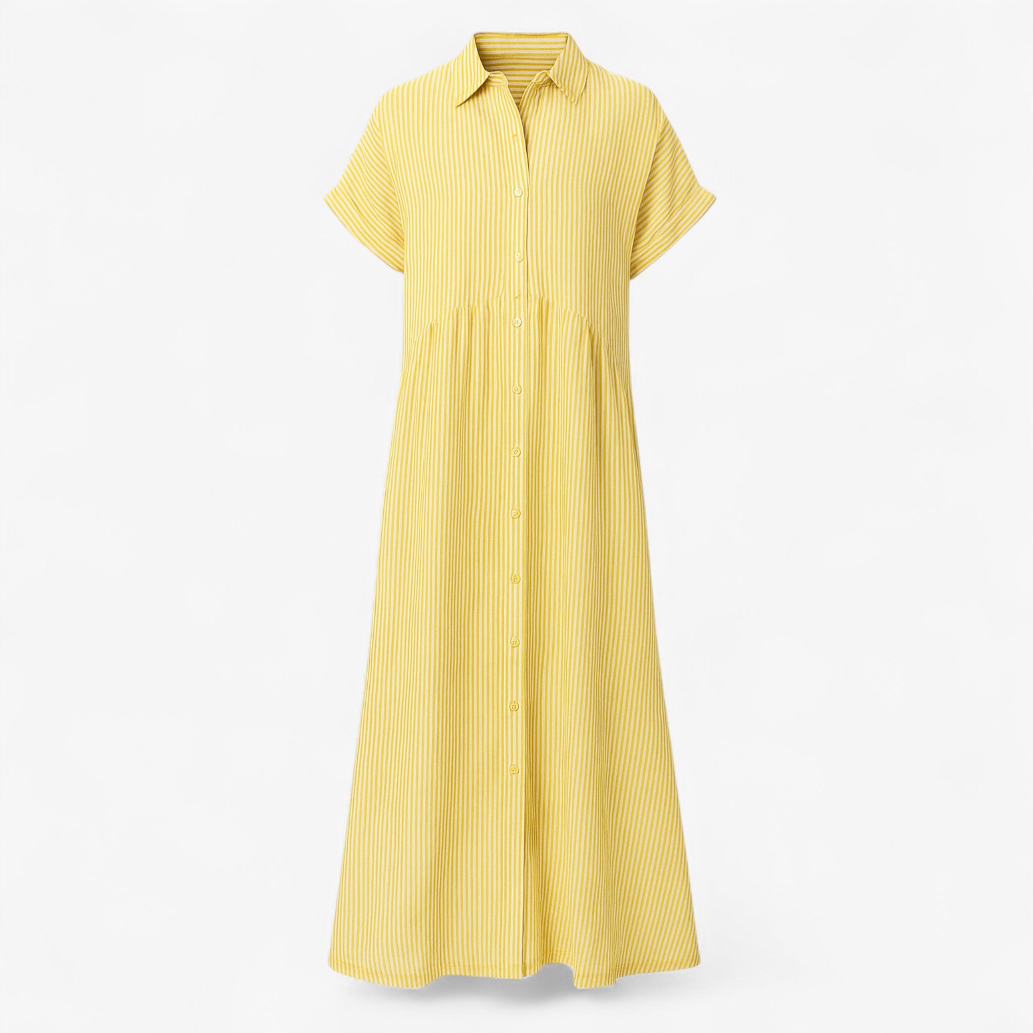 Women's Dress : Midi Jurk Dames Blauw - Met Strepen en Zakken in Geel van Pantino