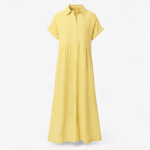 Women's Dress : Midi Jurk Dames Blauw - Met Strepen en Zakken in Geel van Pantino