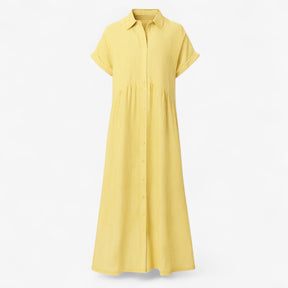 Women's Dress : Midi Jurk Dames Blauw - Met Strepen en Zakken in Geel van Pantino