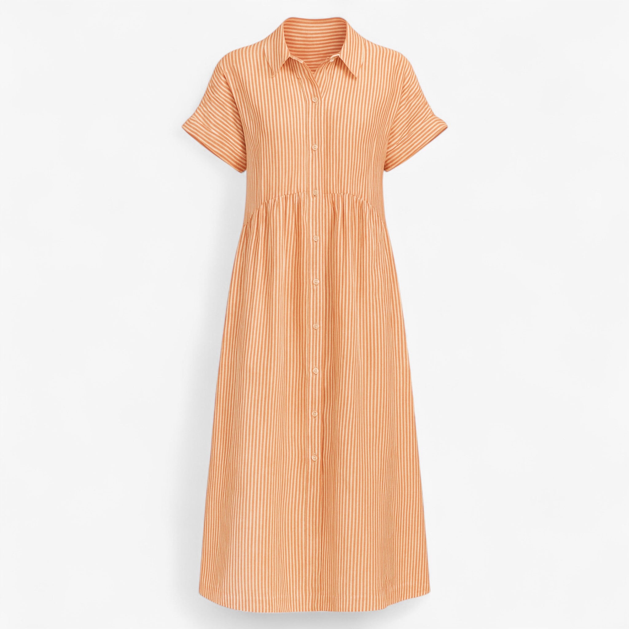 Women's Dress : Midi Jurk Dames Blauw - Met Strepen en Zakken in Oranje van Pantino