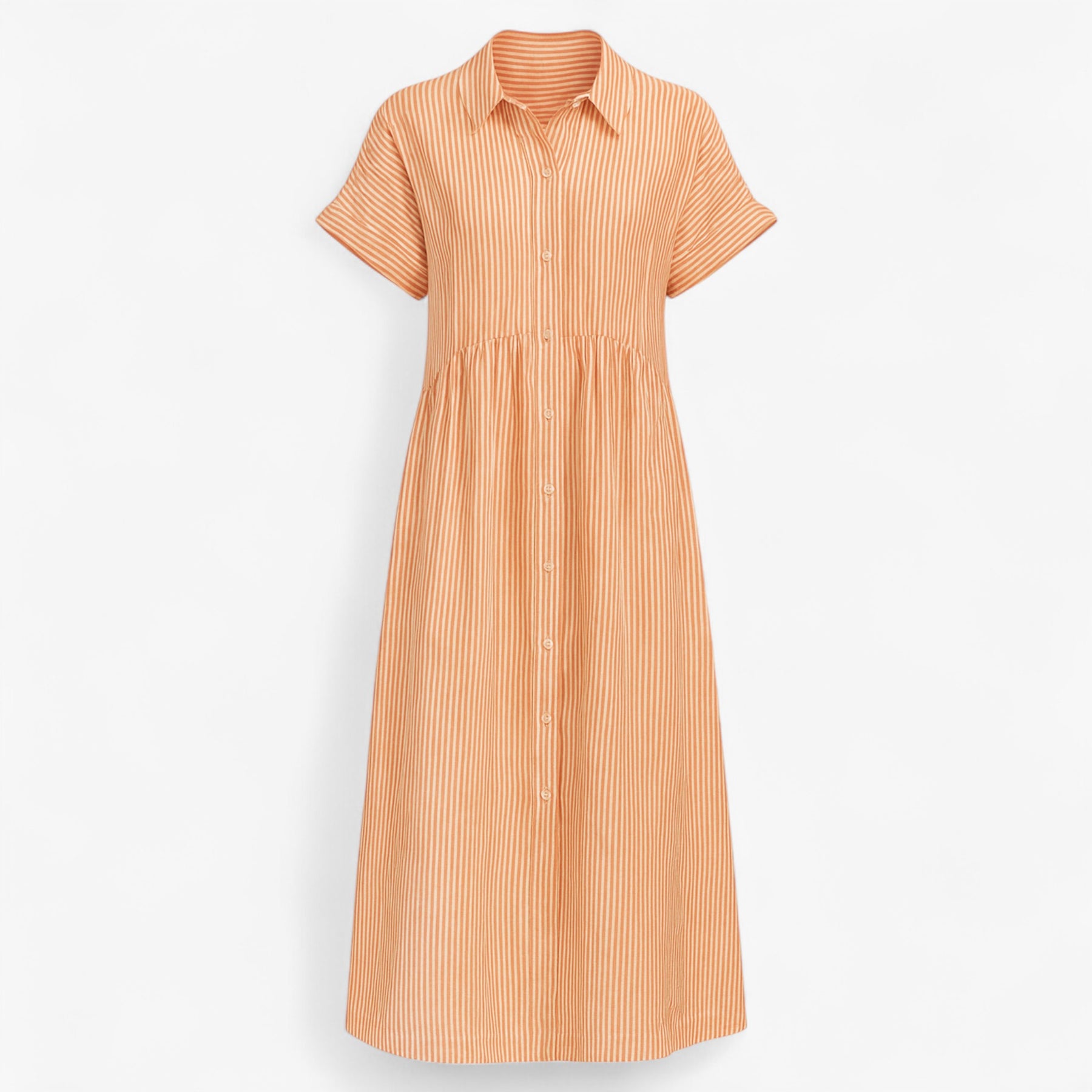 Women's Dress : Midi Jurk Dames Blauw - Met Strepen en Zakken in Oranje van Pantino