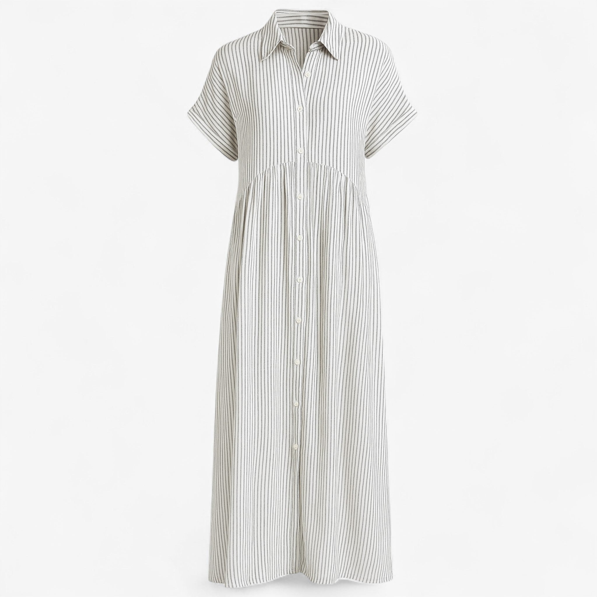 Women's Dress : Midi Jurk Dames Blauw - Met Strepen en Zakken in Wit van Pantino