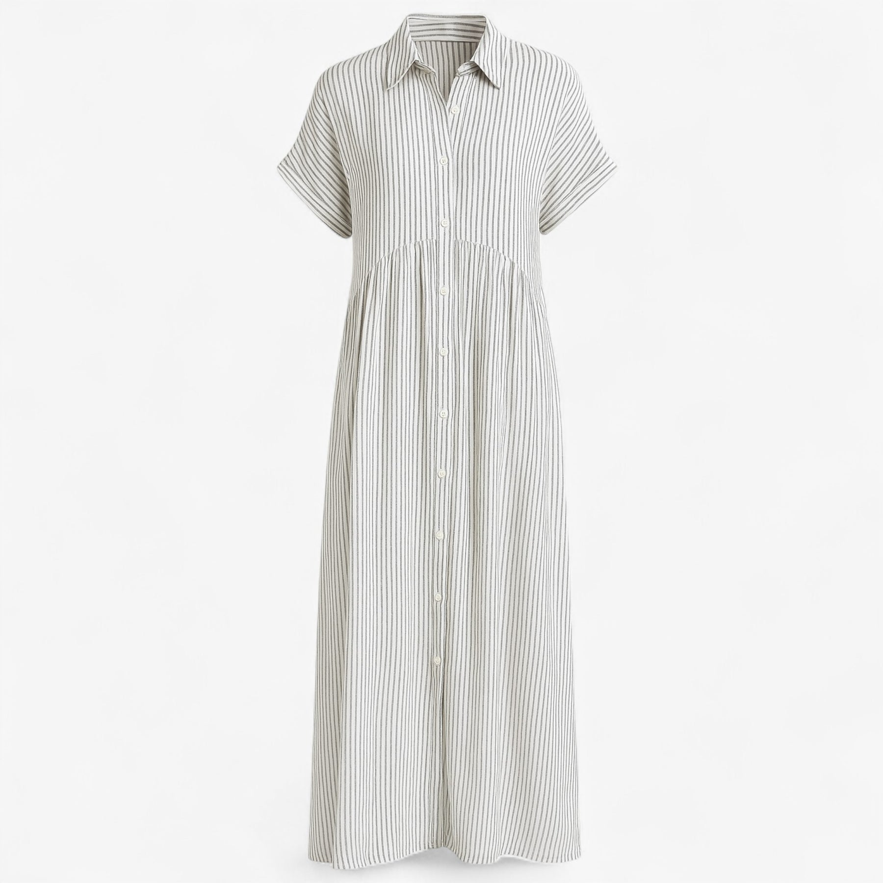 Women's Dress : Midi Jurk Dames Blauw - Met Strepen en Zakken in Wit van Pantino