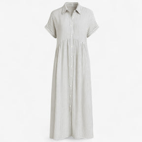 Women's Dress : Midi Jurk Dames Blauw - Met Strepen en Zakken in Wit van Pantino