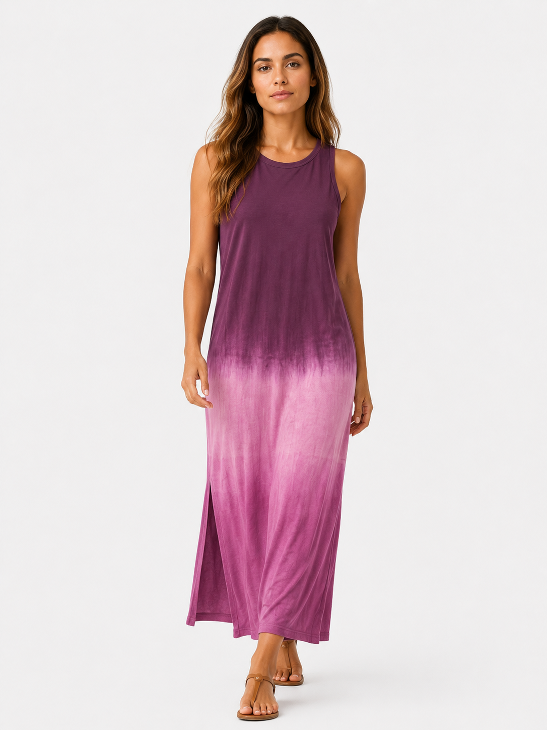 Dames Mouwloze Midi Jurk met Ronde Hals en Verloopkleur