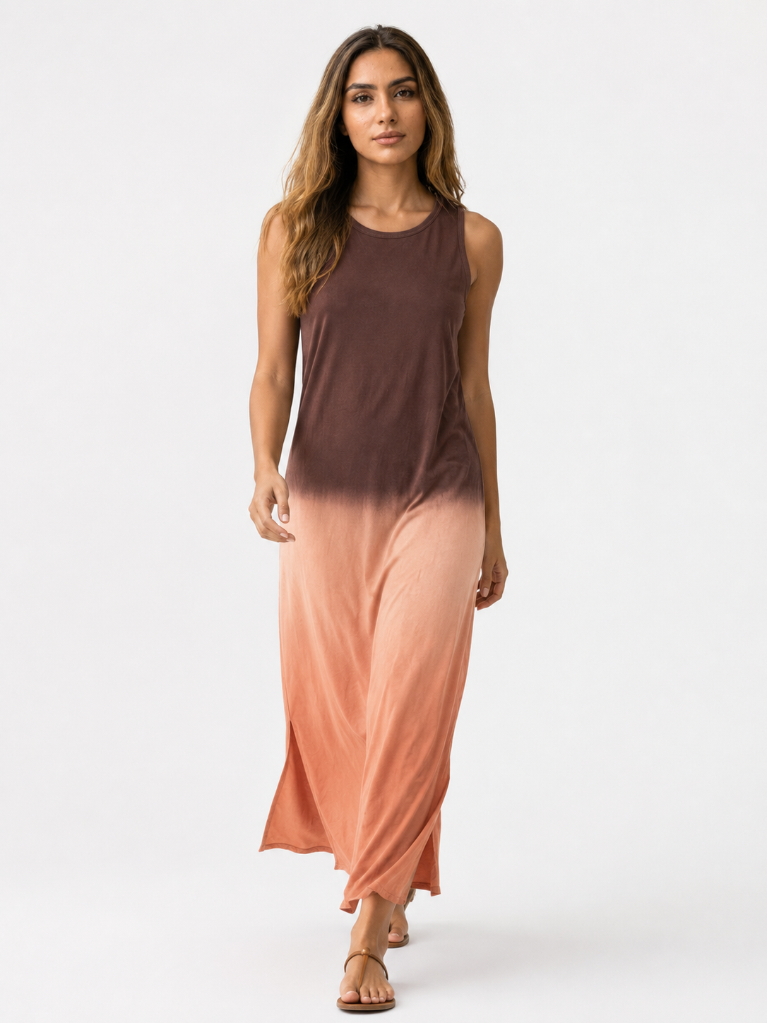 Dames Mouwloze Midi Jurk met Ronde Hals en Verloopkleur