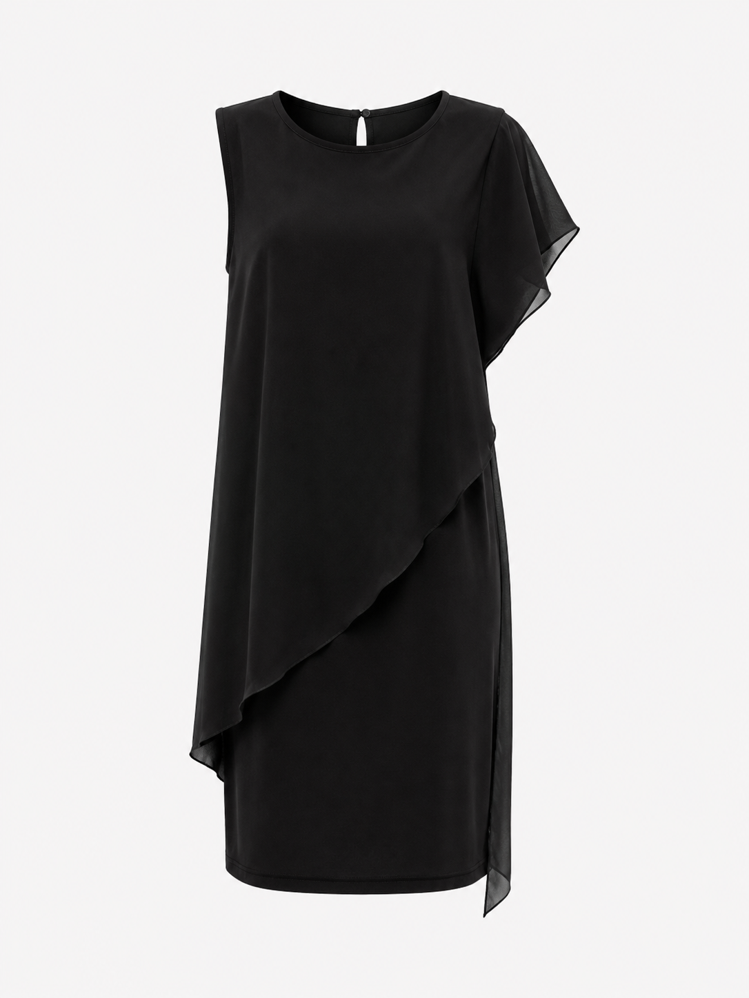 Dress : Dames Mouwloze Polyester Zomerjurk met Asymmetrische Chiffon-Look Overlay in Zwart van Pantino