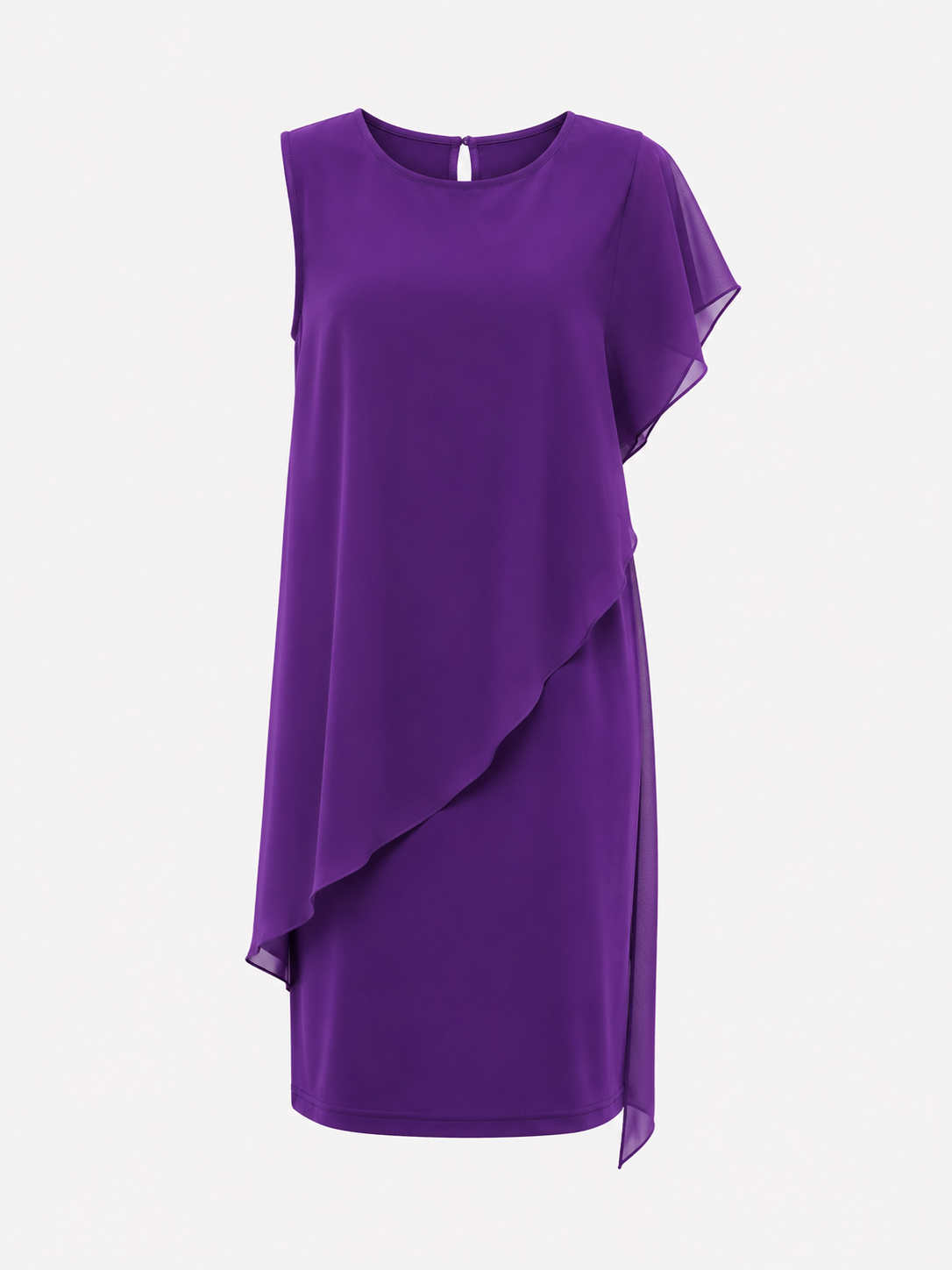 Dress : Dames Mouwloze Polyester Zomerjurk met Asymmetrische Chiffon-Look Overlay in Paars van Pantino