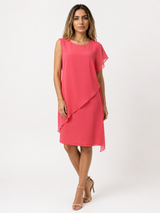 Dames Mouwloze Polyester Zomerjurk met Asymmetrische Chiffon-Look Overlay