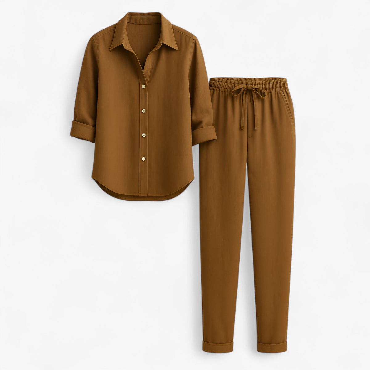 Women Set : Blouse Dames Bruin - Set van en Broek in Bruin van Pantino