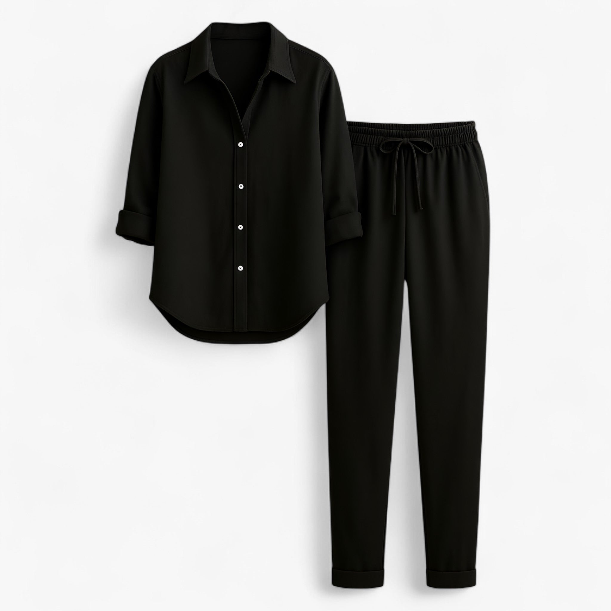 Women Set : Blouse Dames Bruin - Set van en Broek in Zwart van Pantino