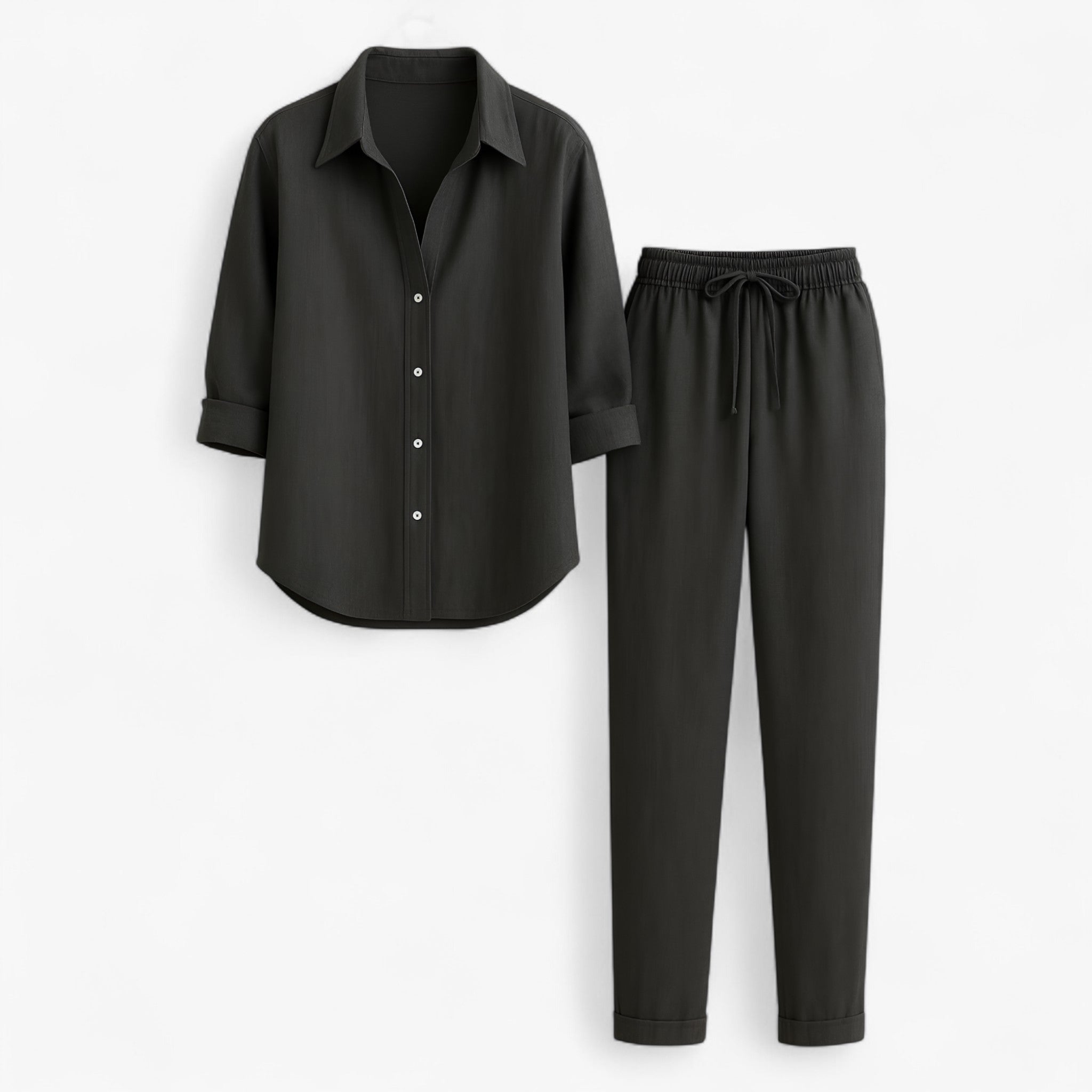 Women Set : Blouse Dames Bruin - Set van en Broek in Donkergrijs van Pantino