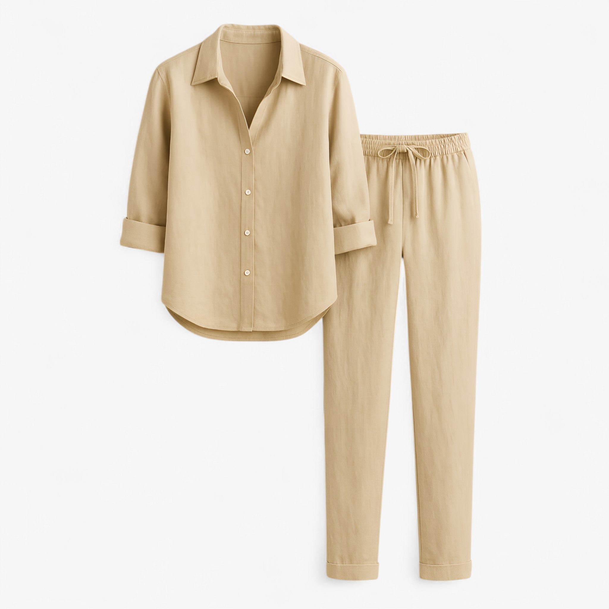 Women Set : Blouse Dames Bruin - Set van en Broek in Khaki van Pantino