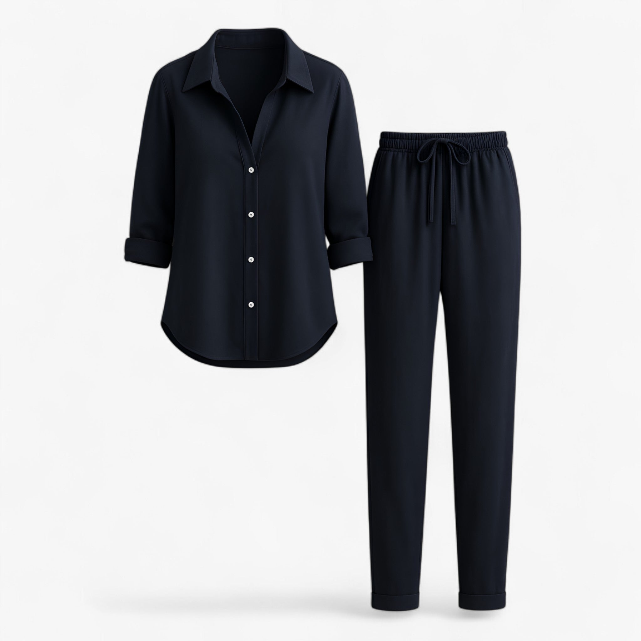 Women Set : Blouse Dames Bruin - Set van en Broek in Donkerblauw van Pantino