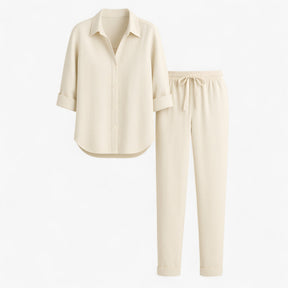 Women Set : Blouse Dames Bruin - Set van en Broek in Crème van Pantino