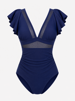 Women's Outfit : Dames Sexy Badpak met Netdetails in Donkerblauw van Pantino