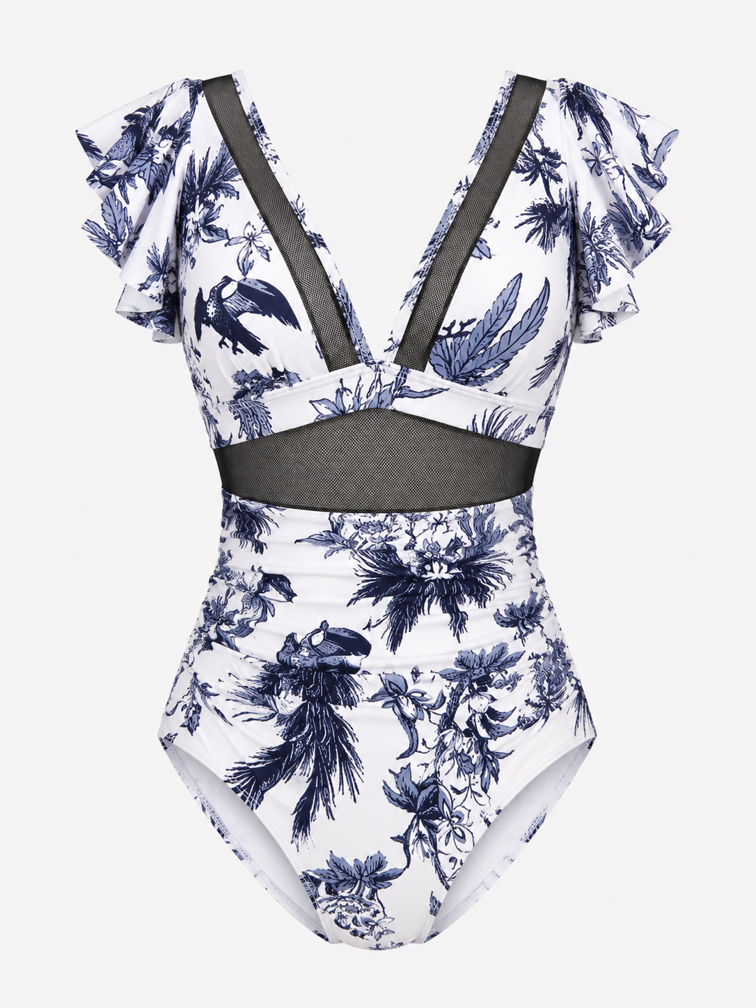 Women's Outfit : Dames Sexy Badpak met Netdetails in Witte bloemenprint van Pantino