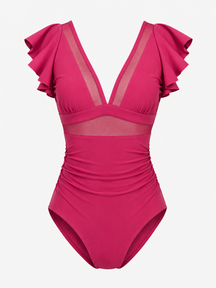 Women's Outfit : Dames Sexy Badpak met Netdetails in Roze van Pantino