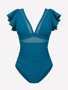Women's Outfit : Dames Sexy Badpak met Netdetails in Groen van Pantino
