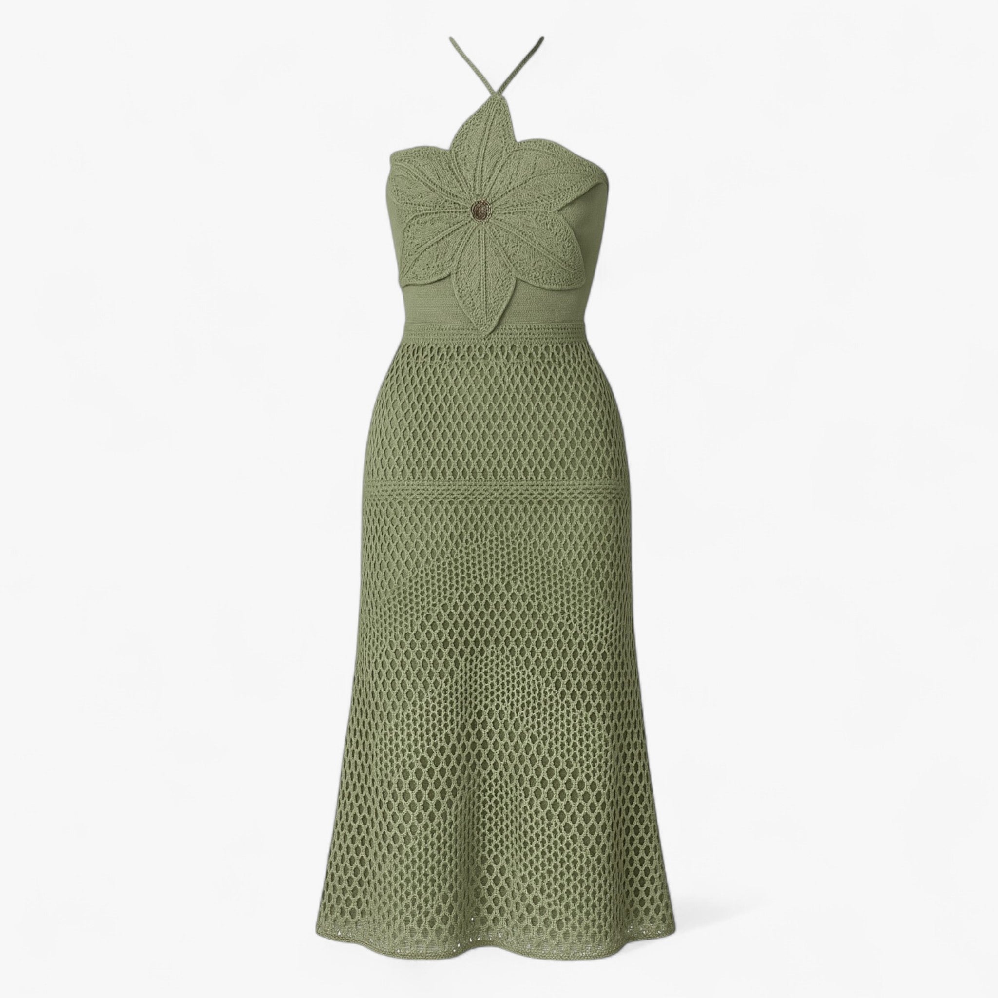 Women's Dress : Maxi Jurk Dames Rood - Sexy met 3D Applicaties in Groen van Pantino
