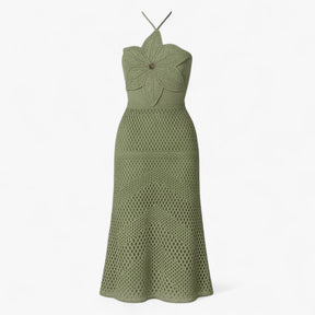 Women's Dress : Maxi Jurk Dames Rood - Sexy met 3D Applicaties in Groen van Pantino