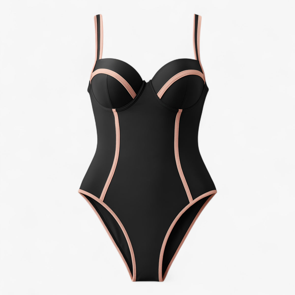 Women's Outfit : Dames Slim Fit Badpak voor Elegante Look - Zwart-wit in Zwart-Roze van Pantino