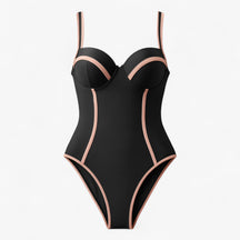 Women's Outfit : Dames Slim Fit Badpak voor Elegante Look - Zwart-wit in Zwart-Roze van Pantino